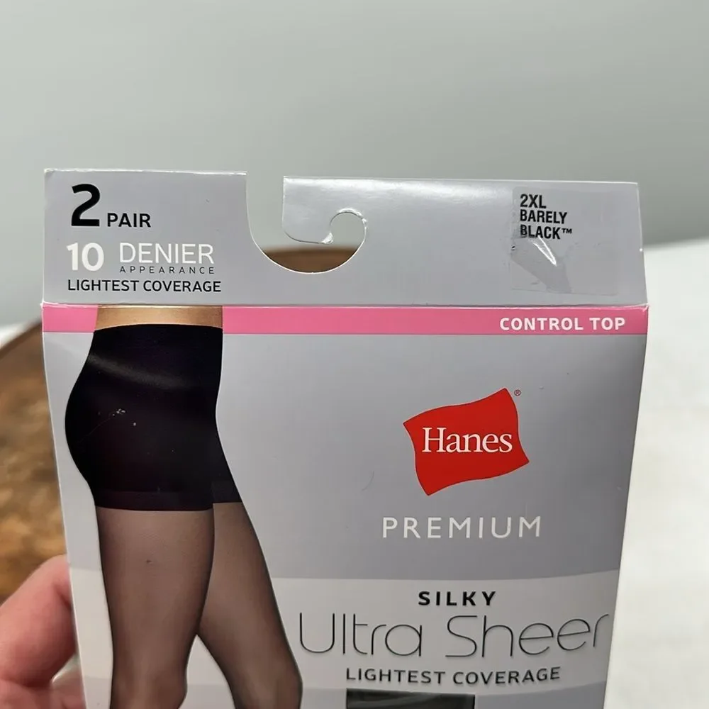 Hanes Hosiery Wm 2XL 2 Pairs Barely Black Silky Ultra Sheer Lightest Coverage